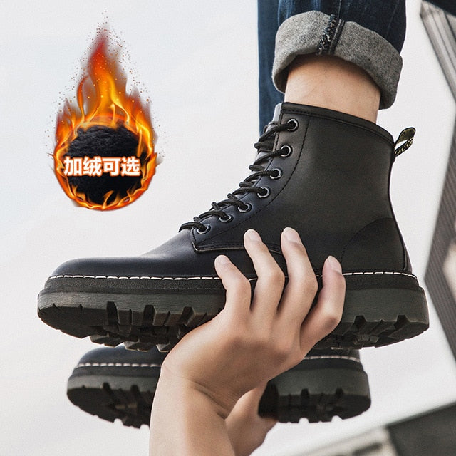 Boots for Men Leather Shoes Fashion Motorcycle Men Ankle Winter